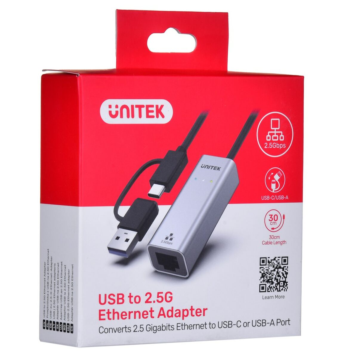 Adapter USB-C v Ethernet Unitek U1313C Siva 30 cm
